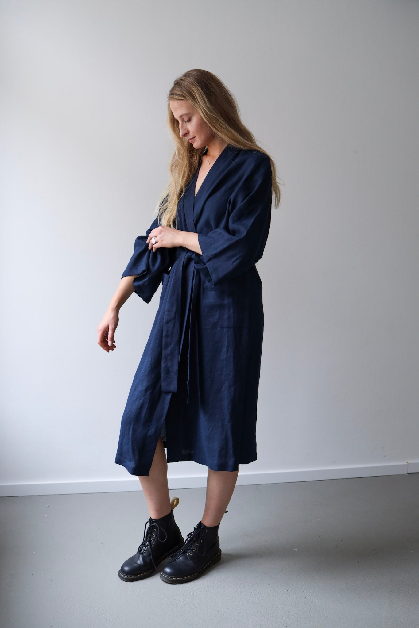 Ľanové dlhé kimono šaty GUST