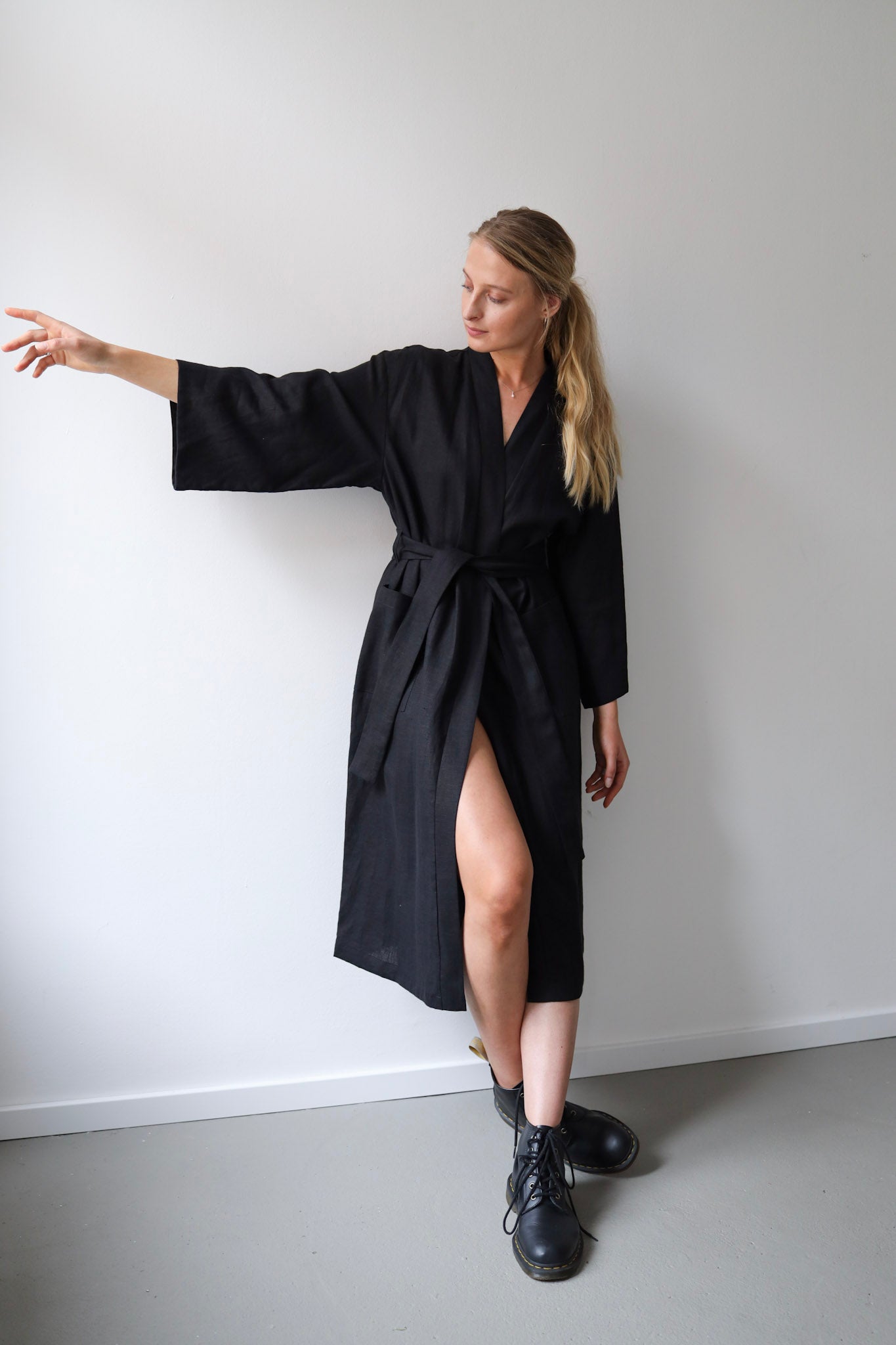 Ľanové dlhé kimono šaty GUST