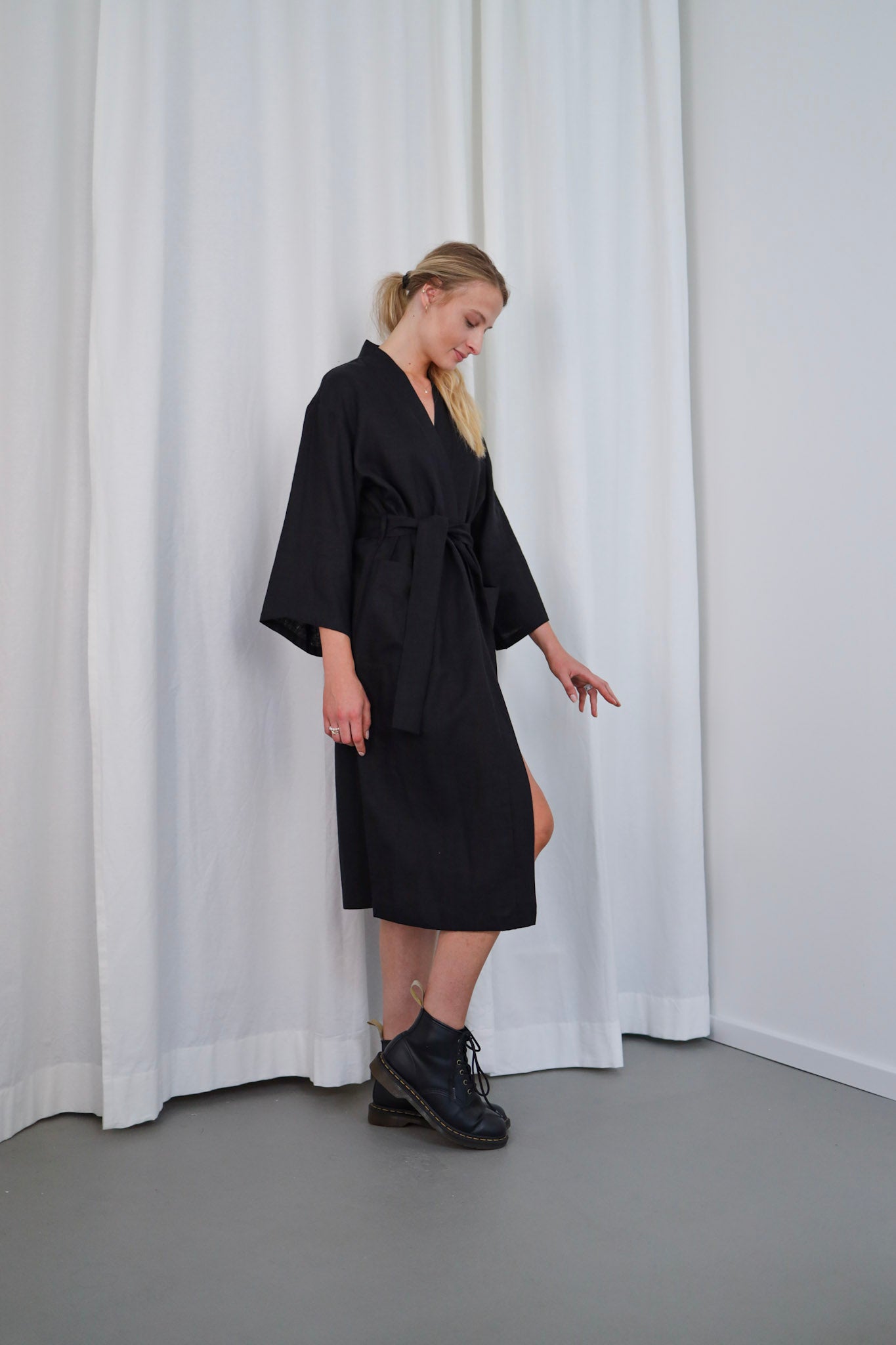 Ľanové dlhé kimono šaty GUST