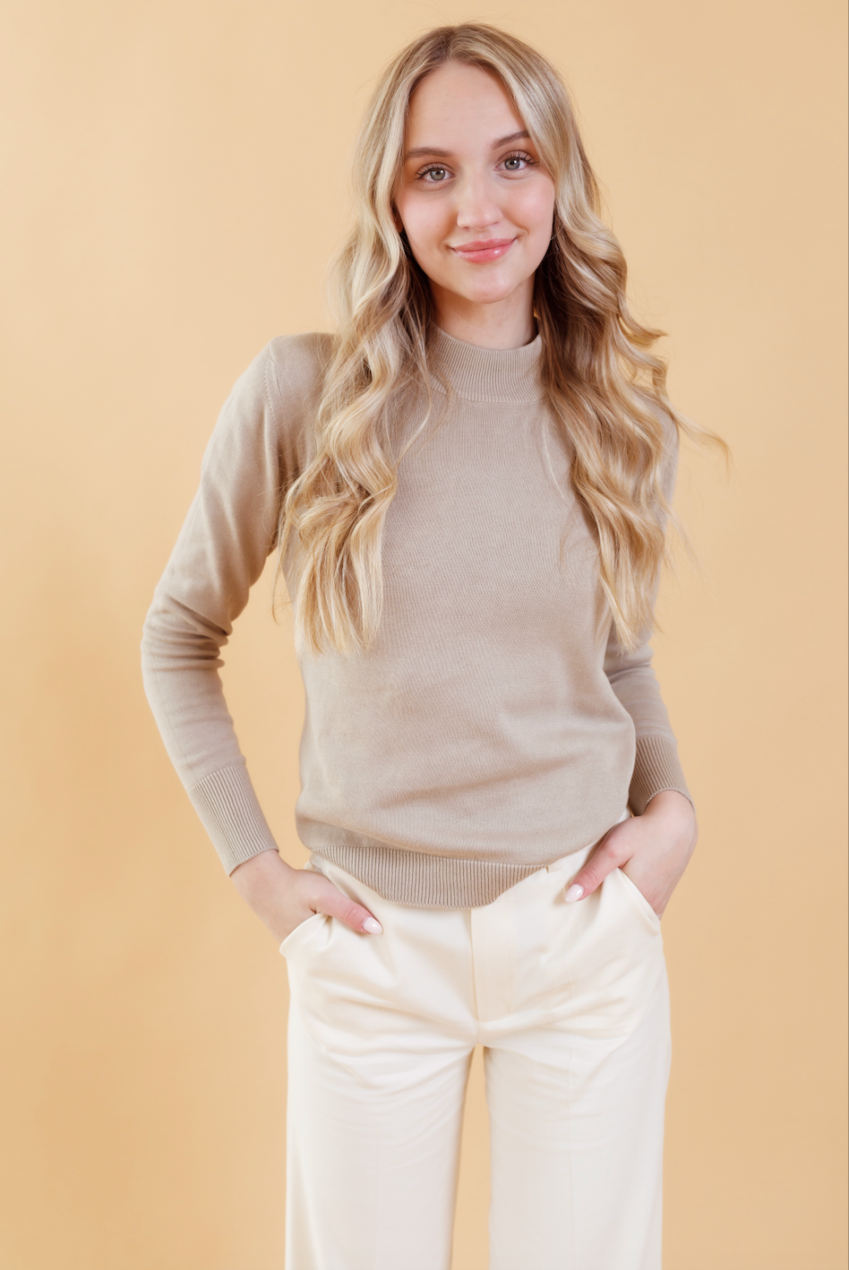 Svetr s žebrovaným límcem MELAWEAR Sada - Cream